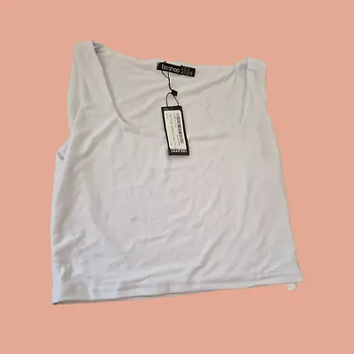 Buy White Double Layer Scoop Neck Crop Top BNWT Size 12 • 1.99£
