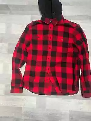 Buy Women Red And Black Flannel Shirt Long Sleeve With Hoodie • 14.97£