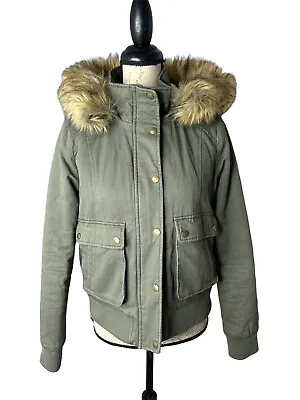 Buy Sebby Juniors Faux-Fur Trim Hooded Bomber Jacket Green Large • 16.57£