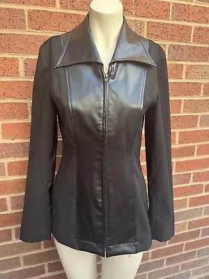 Buy Ladies Vintage Kaleidoscope Faux Leather Trim Jacket Zip Up Size 10 Spice Girls • 7.20£