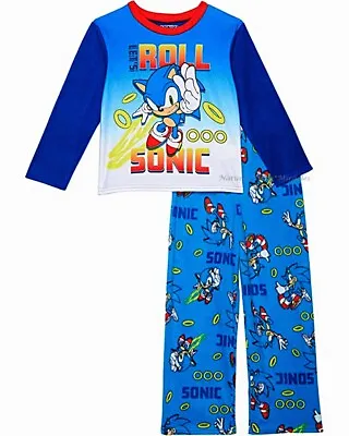 Buy Sonic The Hedgehog Pajamas Boys Size 4 6 8 10 Video Game SEGA Long Sleeve Winter • 21.98£