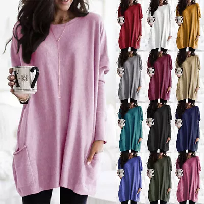 Buy Womens Long Sleeve Casual Baggy Tunic Top Plain Shirts Pullover Blouse PLUS SIZE • 5.99£