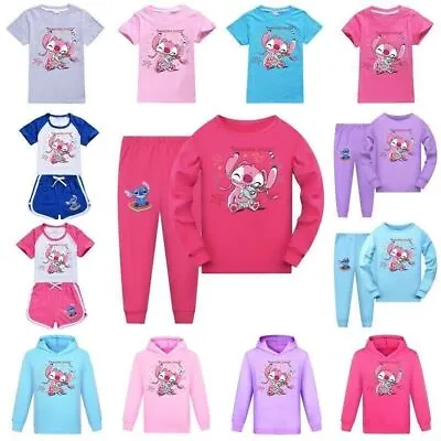 Buy Lilo And Stitch Angel Kids T-shirt Hoodie Pants Tracksuit Sportswear Set Pajamas • 18.99£