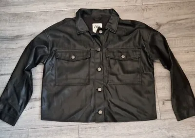 Buy Zara Faux Leather Oversized Shirt Jacket Black Women’s Size XS • 12.99£