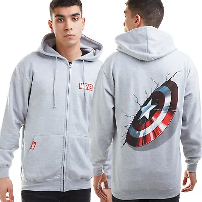 Buy Official Marvel Mens  Captain America Shield Zip Hood Grey S - XXL • 24.49£