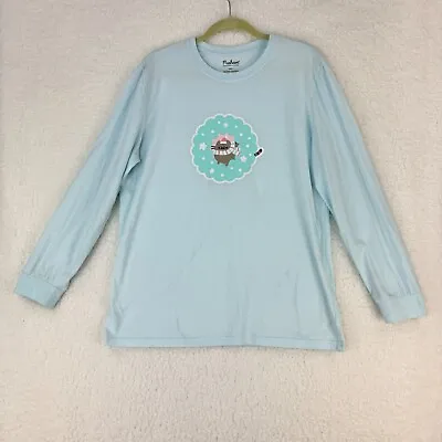 Buy Pusheen Women's Blue Long Sleeve Cat Winter Theme Stretch T-Shirt Size Large • 12.28£