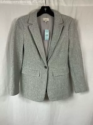 Buy Women's Loft Ann Taylor 100% Cotton Grey Chevron Plaid Blazer Jacket Nwt Size 0p • 12£