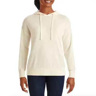 Buy Women's Size M Cashmere Blend Hoodie Knit Pullover Cream Ivory • 12.48£