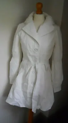 Buy AX Paris - Ivory White Cotton Belted Jacket / Coat - Size 10 • 38£