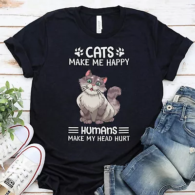 Buy Funny Cat Makes Me Happy Mens T-Shirt Cute Kitten Joke Birthday Novelty Gift Tee • 7.99£