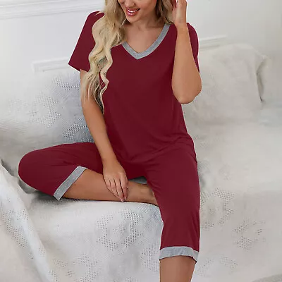 Buy Ladies Casual Pyjamas Set Short Sleeve Lounge Wear Sleepwear Nightwear Plus Size • 14.39£