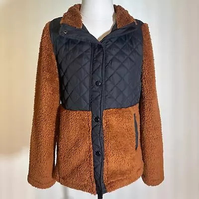 Buy Madden Girl Toffee/Black Mixed Media Fleece Sherpa Jacket Womens Size Medium M • 26.51£