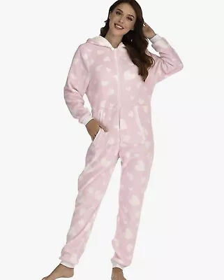 Buy Fleece Hooded Jumpsuit All In One Pyjamas Women’s Nightwear Zip Up • 10.99£