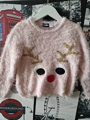 Buy Girls Lupilu Pink Reindeer Christmas Jumper Age 2-4 Years • 0.99£