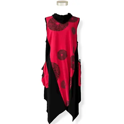 Buy CHEYENNE Plus 2X Red Floral Midi French Terry Sleeveless Pockets Tunic Dress NWT • 140.66£