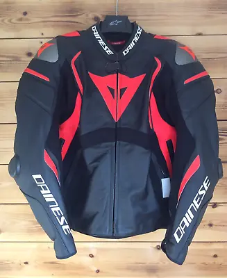 Buy Dainese Mugello Mens Leather Motorcycle Motorbike Jacket Black Fluo Red Euro 52 • 320£