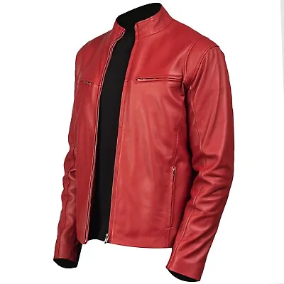 Buy Men's Vintage Motorcycle Cafe Racer Biker Retro Moto Racer Leather Jacket • 69.99£