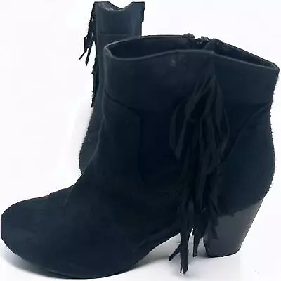 Buy Wmns Black Heeled Ankle Bootie Tassels Sz 7 Chinese Laundry Faux Suede Mid Heel • 15.38£
