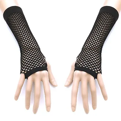 Buy 80s 90 2000s Gothic Punk Glam Rock Emo Black Fishnet Arm Warmer Armwarmer Gloves • 8.21£