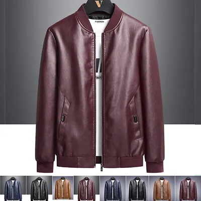 Buy New Men's Leather Jacket Black Slim Fit Aviator Pilot Biker Motorcycle Jacket • 45.22£