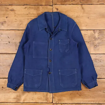 Buy Vintage French Workwear Jacket S 50s Distressed Moleskin Blue Button Chore • 80.63£