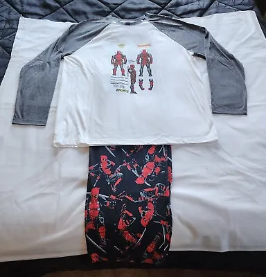 Buy Marvel Comics Mens Deadpool Printed 2 Piece Long Sleeve Pyjama Set Size XXL New • 18.57£