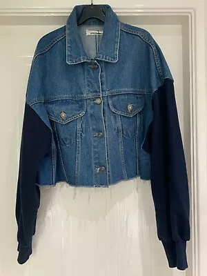 Buy STYLENANDA Jean Cropped Denim/Jersey Sleeves Jacket Size UK 8 Korean • 28£