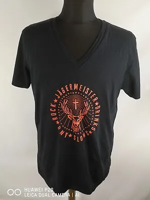 Buy Jagermeister Mens Black Short Sleeved Cotton V-neck T-shirt Size M • 29.99£