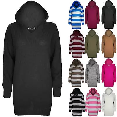 Buy Womens Ladies Plain Chunky Cable Knitted Oversize Hood Hooded Tunic Jumper Dress • 3.39£