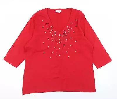 Buy La Ville D'amour Womens Red Polyester Basic T-Shirt Size XL V-Neck • 5.50£