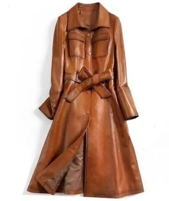Buy Women Italian Style Trench Coat Street Wear Designer Sheepskin Leather Coat 170 • 160.48£