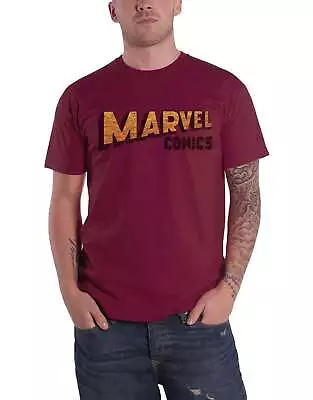 Buy Marvel Comics T Shirt Warped Logo New Official Mens Maroon Red • 13.95£