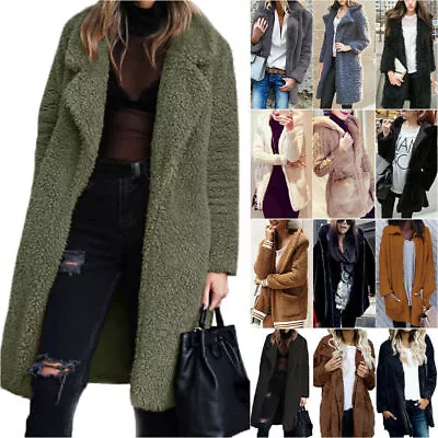 Buy Womens Teddy Bear Long Coat Outwear Faux Fur Jacket Fleece Cardigan Overcoat • 23.39£