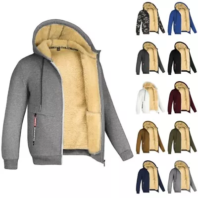 Buy Men Sport Hoodie Long Sleeve Winter Warm Jacket Thicken Fluffy Hooded Sweatshirt • 27.99£