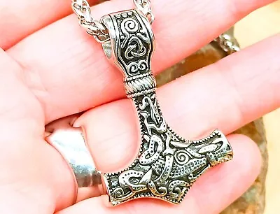Buy Viking Thor Hammer Necklace, Viking Stainless Steel Mjolnir Necklace • 7.95£