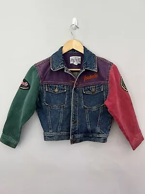 Buy VTG 1980's JORDACHE Crop Denim Jacket Women’s Small Colorblock Patched Varsity • 110.99£
