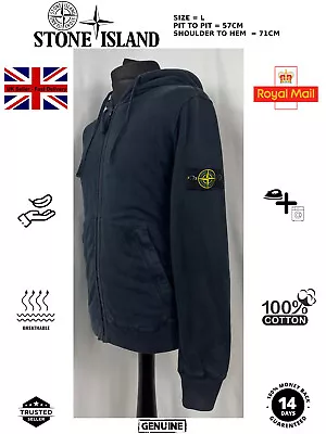 Buy Mens Navy Stone Island Hoodie Zipup Cotton-jersey Plain Hooded Sweater £380 L • 96.99£