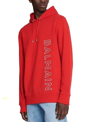 Buy Balmain Embossed Red French Terry Hoodie RRP £825 Mens Luxury Designer SALE  • 195£