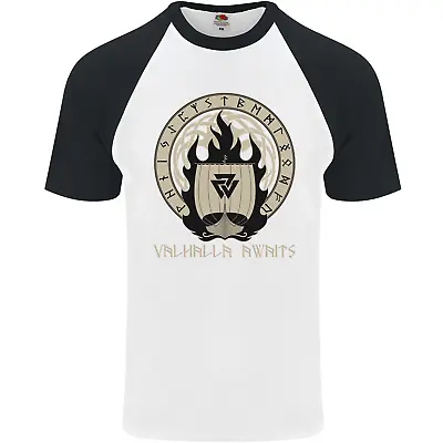 Buy Vikings Valhalla Awaits Valknut Symbol Odin Mens S/S Baseball T-Shirt • 12.99£