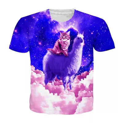 Buy Fashion Funny Cat Print Casual 3D T-Shirt Women Men Summer Short Sleeve Tee Tops • 7.06£