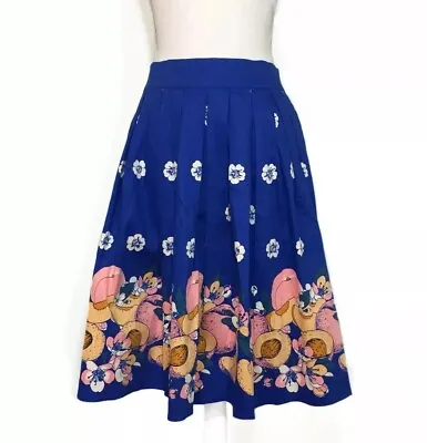 Buy NWT Banned Apparel Dancing Days Midi Skirt New ModCloth Medium Blue Yellow Fruit • 85.63£