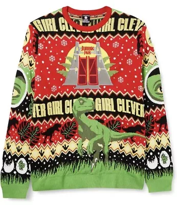 Buy Large (UK) Jurassic Park Velociraptor 'Clever Girl' Christmas Sweater Jumper • 33.99£