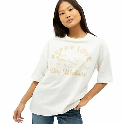 Buy Official Disney Ladie Mickey Mouse Pluto Puppy Love Oversized T-shirt White  -XL • 10.49£