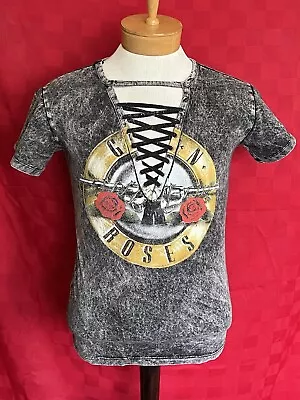 Buy NEW Throwback Official Guns N Roses GnR Stonewash Shirt Ladies Lace Up Sexy XS/S • 17.68£