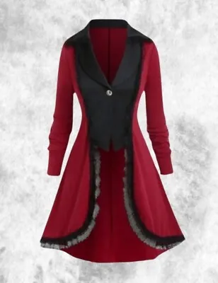 Buy New Red/Black Steampunk Gothic Button Light Jacket Frock Coat Size 2XL 20 22 24 • 34.99£