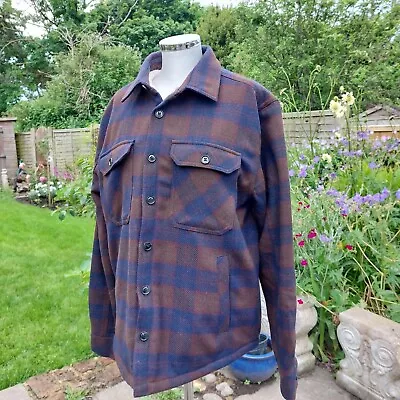 Buy COMMON PEOPLE Sherpa Fleece Lined Overshirt Chore Jacket Sz Large Navy Check  • 30£