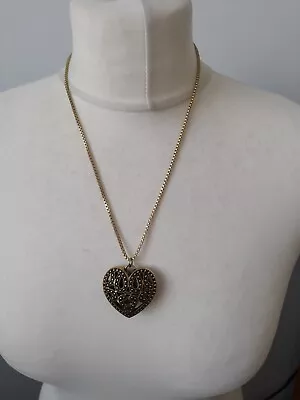 Buy Costume Jewellery Statement Necklace Gold Tone Black Heart Pendant • 7.85£