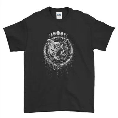 Buy Gothic Cat T-shirt Phases Of The Moon Top For Men Women Kids Tee • 13.99£