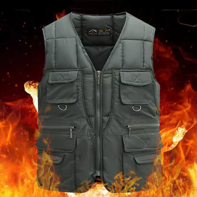 Buy Autumn Winter Men Padded Warm Vest Multi Pockets Waistcoat Fishing Gilet Jacket • 13.25£