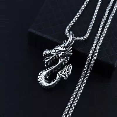 Buy Chinese Dragon Necklace Chain Titanium Silver Pendant Gothic Style Jewellery • 5.99£